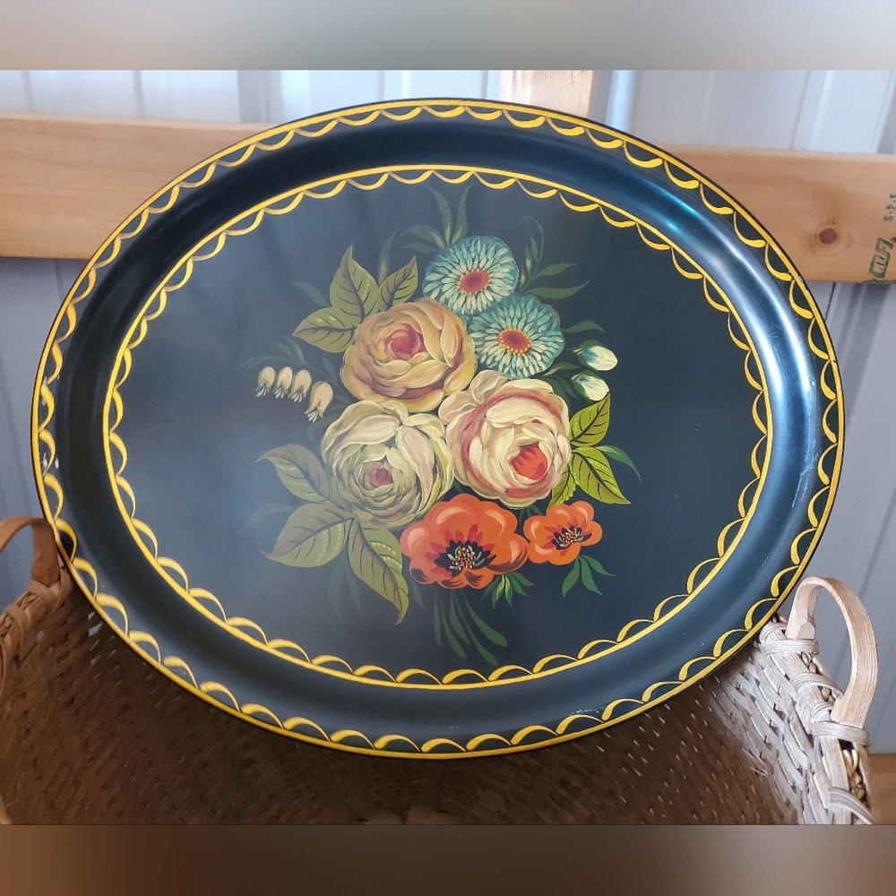 Vintage Hand Painted Tole Tray - Read listing description & make me an offer